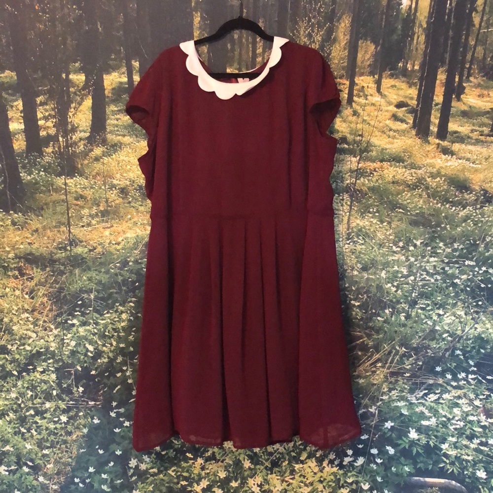 Burgundy Peter Pan collar dress 3X